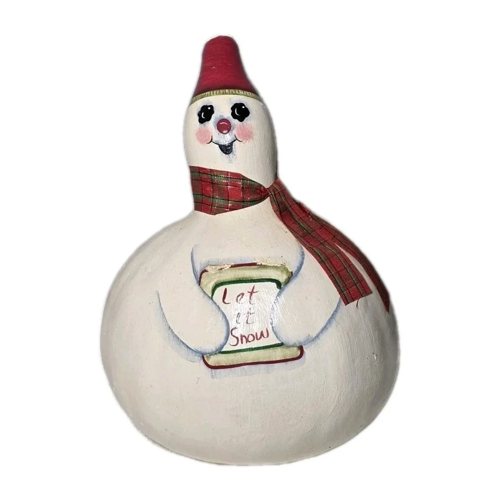 VTG Hand‎ Painted Snowman Signed Gourd Christmas Folk Art Cottagecore Primitive